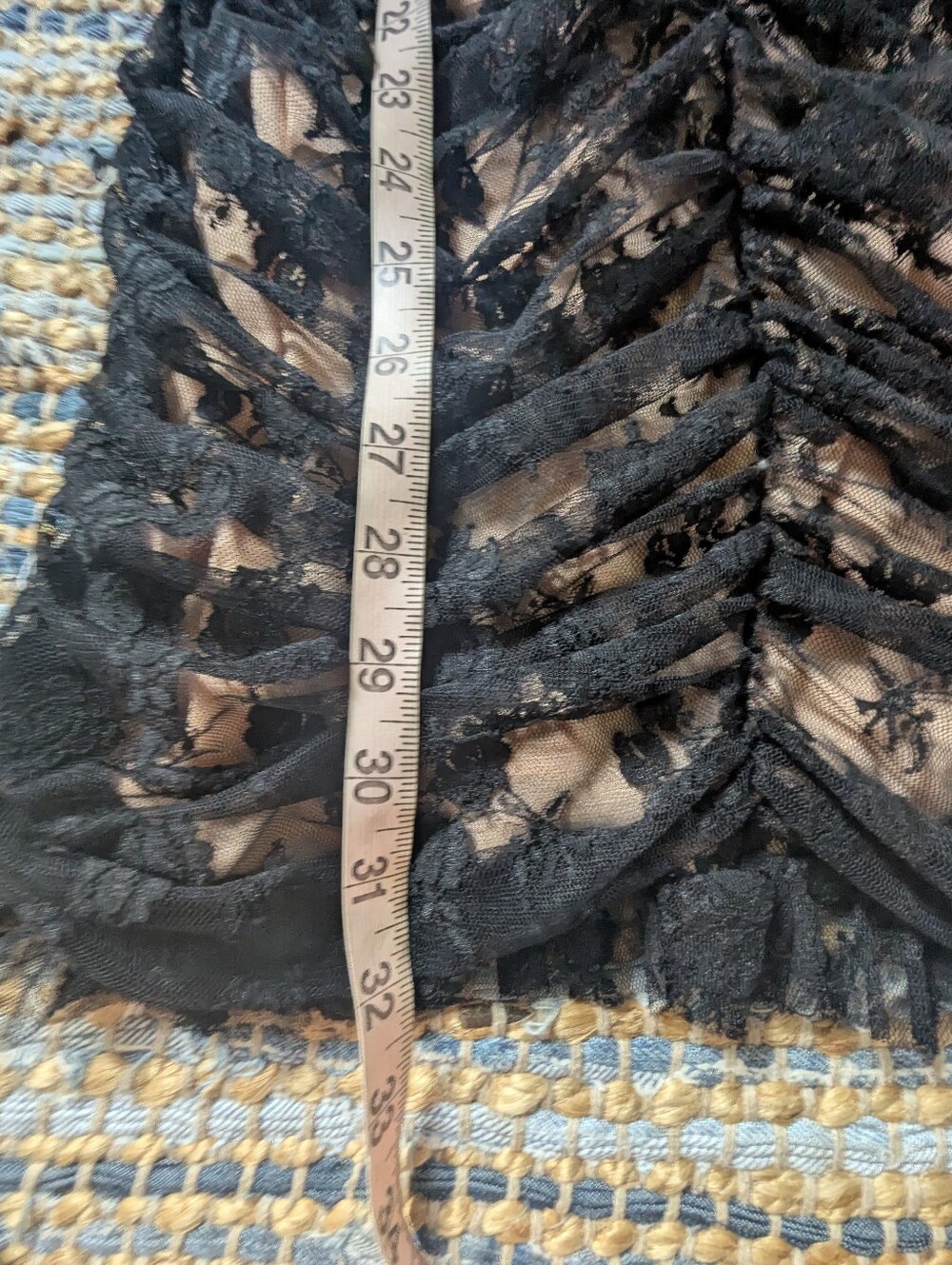 NWT Lulus Black Nude Lace Ruched Mesh Mini Dress M Sheer Goth Coquette 90s Vamp - Picture 3 of 11